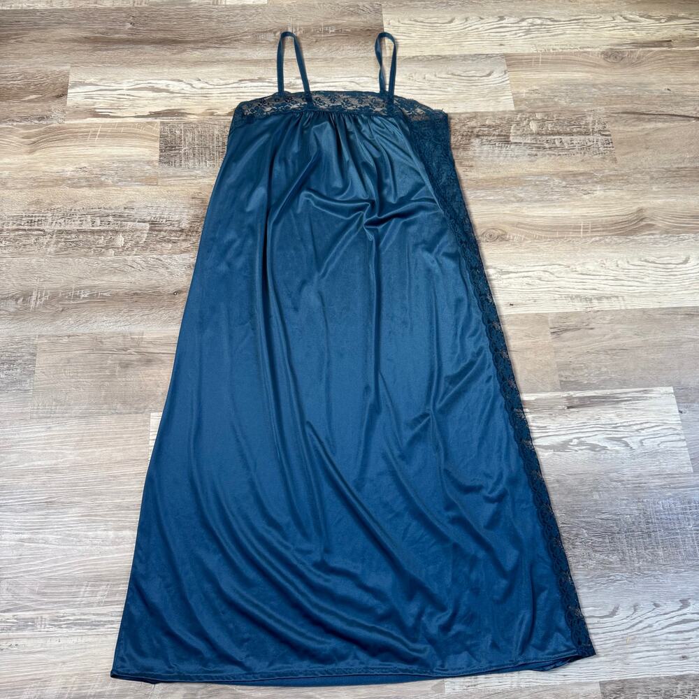 Vintage 90s Navy Lace Maxi Slip Nightgown Whimsigoth Fairy Grunge Goth M